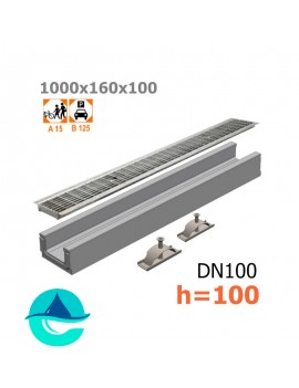 Лоток бетонный ЛВ-10.16.10 с решеткой стальной ячеистой оцинкованной и крепежом (комплект)
