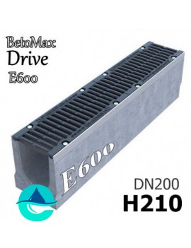 BetoMax Drive ЛВ-20.26.21-Б лоток водоотводный бетонный с решеткой чугунной щелевой "шина" ВЧ-50 кл. E