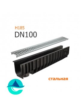 Лоток пластиковый DN100 H185 с решеткой штампованной оцинкованной
